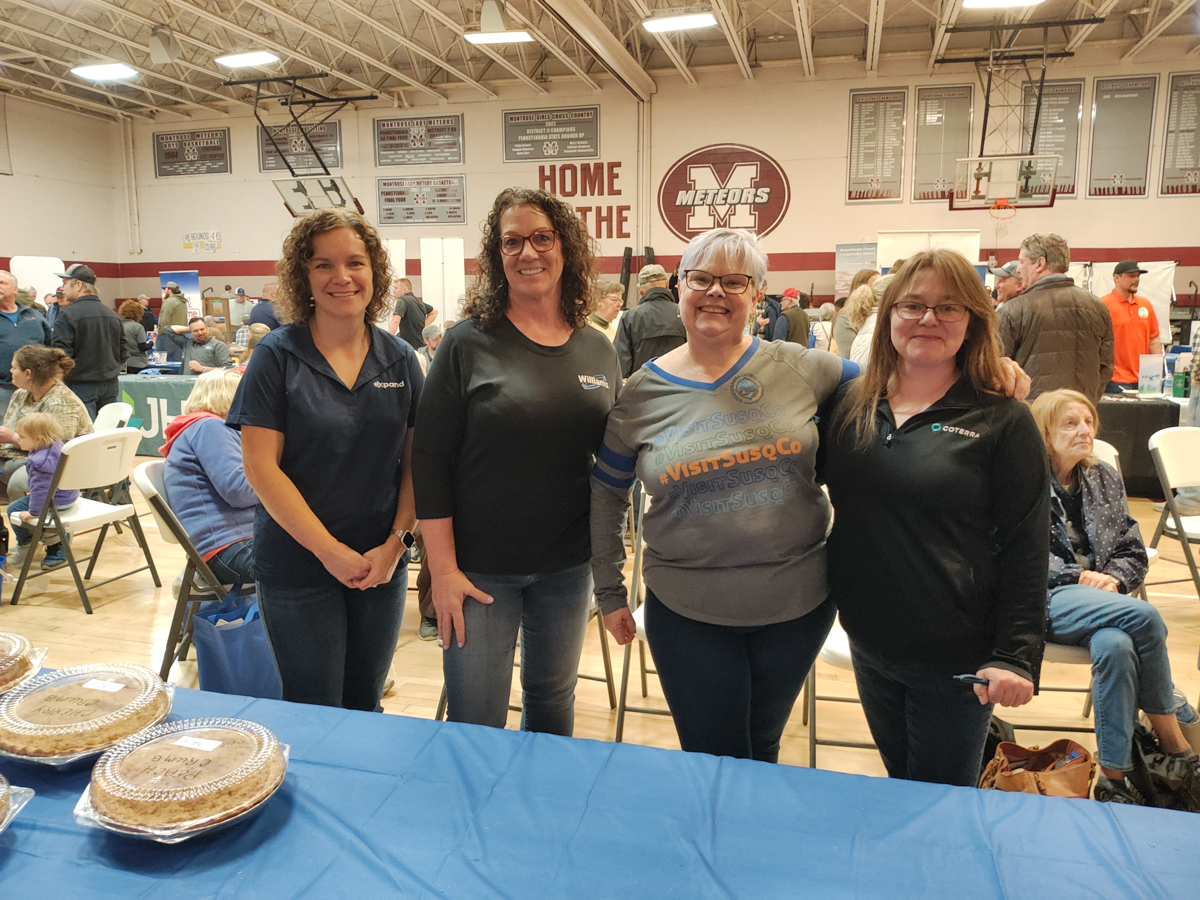 An energetic quartet preparing for pie tasting included (from left) Shannon Brooks from Expand Energy, Tammy Bonnice from Williams Companies, Susquehanna County Tourism Promotion Director Staci Wilson, and Bonnie Morris from Coterra Energy.